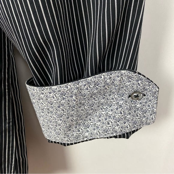 Bugatchi Uomo Button Up Shirt Long
Sleeve Flip Cuff Striped Size 15 Black
White - Picture 5 of 9